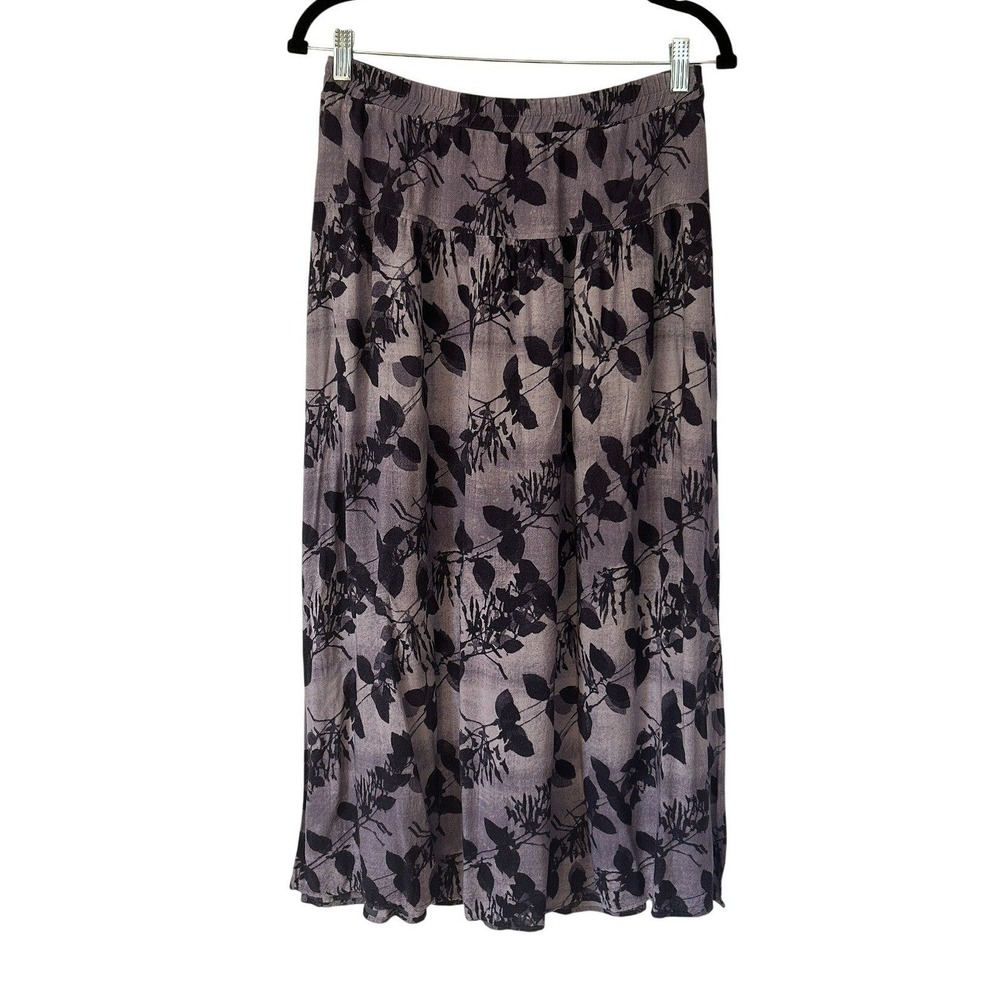 Vintage Rabbit Rabbit Rabbit Purple Botanical 90s Rayon Maxi Skirt 8M USA Made - Picture 2 of 12